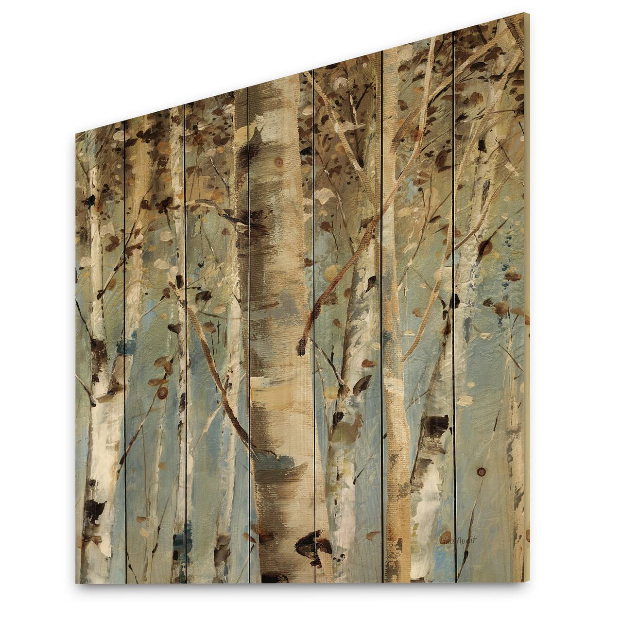 Designart - White Birch Forest II - Modern Farmhouse Print on Natural Pine Wood
